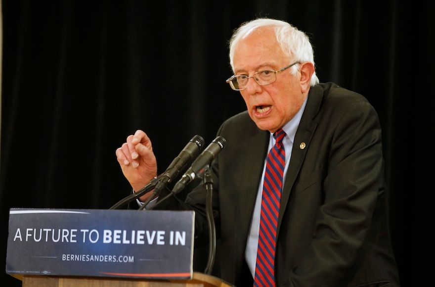 Bernie Sanders speaking during a campaign rally at West High School in Salt Lake City, Utah, March 21, 2016. (George Frey/Getty Images)