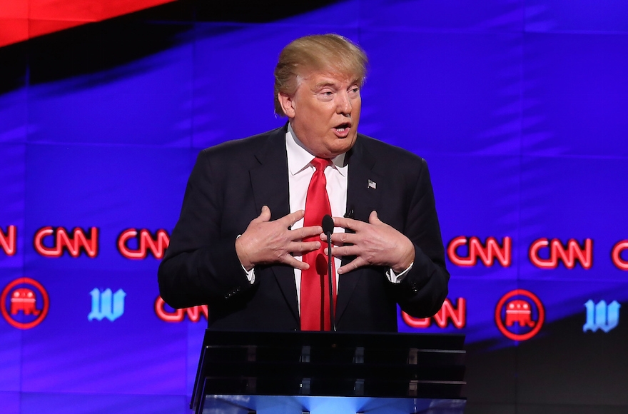 Donald Trump speaking during the CNN, Salem Media Group, The Washington Times Republican Presidential Primary Debate on the campus of the University of Miami in Coral Gables, Florida, March 10, 2016. (Joe Raedle/Getty Images)