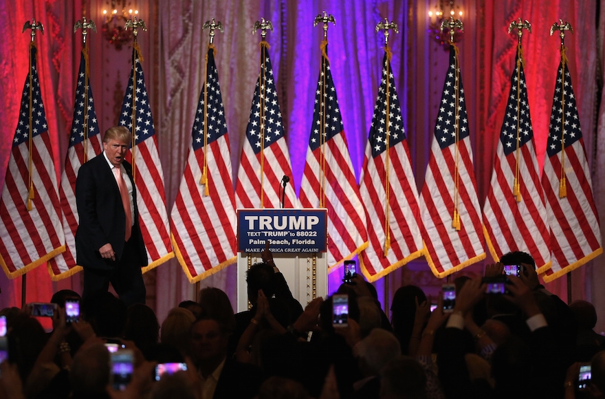 Donald Trump arriving for a primary night event at the Mar-A-Lago Club's Donald J. Trump Ballroom in Palm Beach, Florida, March 15, 2016. (Win McNamee/Getty Images)