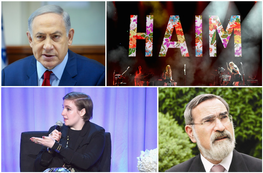 Left to right: Benjamin Netanyahu, HAIM, Lena Dunham, and Rabbi Jonathan Sacks. 