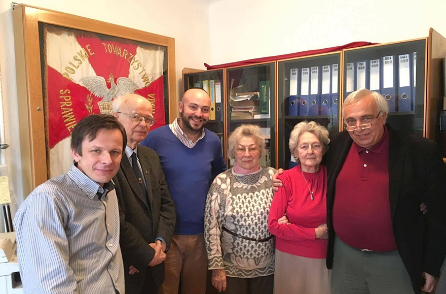 Jonny Daniels, third from left, with Righteous among the Nations and a volunteer on March on March 1 in Warsaw. (Courtesy of From the Depths)