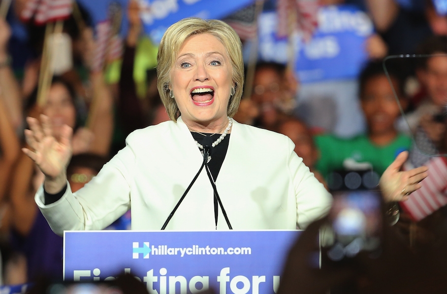 Hillary Clinton speaking during her Super Tuesday evening gathering at Stage One at Ice Palace Studios in Miami, Florida, March 1, 2016. (Alexander Tamargo/Getty Images)