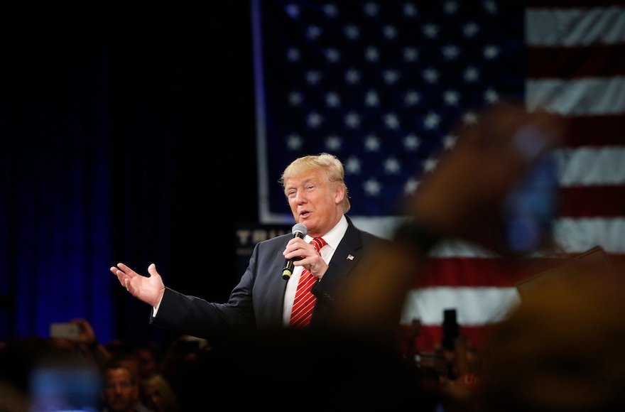 Donald Trump speaking to supporters during a town hall meeting at the Tampa Convention Center in Tampa, Florida, March 14, 2016. (Brian Blanco/Getty Images)