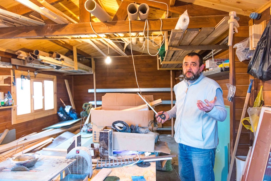 Carpenter Sergey Yarelchenko at his workshop in the Jewish refugee community of Anatevka near Kiev on March 13, 2016. (Cnaan Liphshiz)