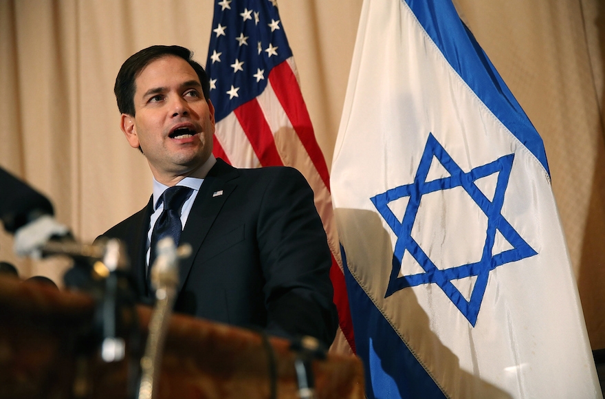 Republican presidential candidate Marco Rubio speaking at a press conference at Temple Beth El in West Palm Beach, Fla., March 11, 2016. (Joe Raedle/Getty Images)