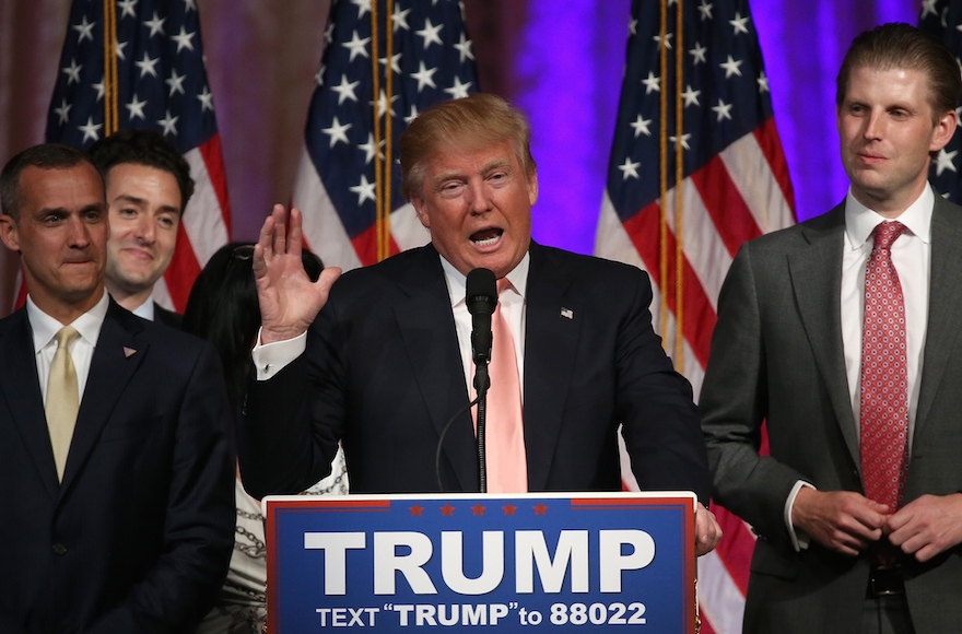 Donald Trump speaking in West Palm Beach, Florida, March 15, 2016. (Win McNamee/Getty Images)