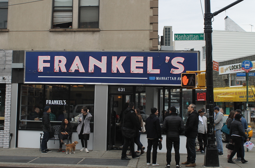 A view outside of Frankel's Delicatessen on its opening day, April 2, 2016. (Gabe Friedman)