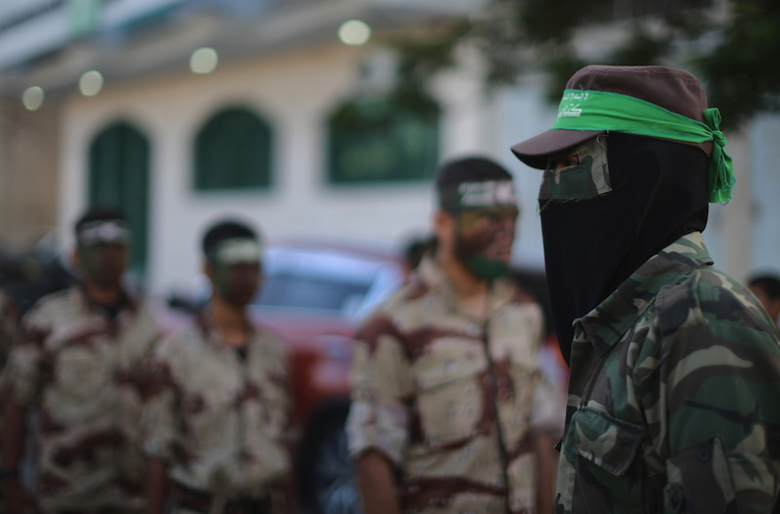 The Izzedine al-Qassam Brigades cadets marching in the town square of Khan Yunis in the Gaza Strip, June 15, 2015. (Christopher Furlong/Getty Images)