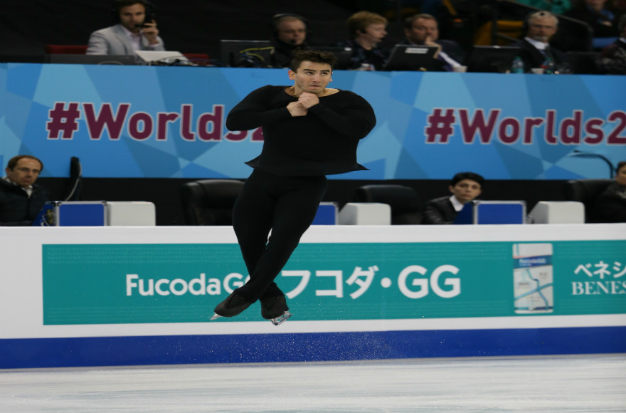 American figure skater Max Aaron skates in the free style competition at the ISU 2016 World Championship in Boston on April 1, 2016. (Photo courtesy Jay Adeff/U.S. Figure Skating)