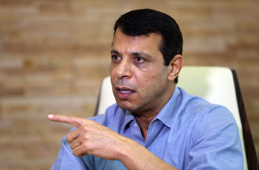 Mohammed Dahlan gesturing during an interview at his office in Abu Dhabi, Sept. 16, 2015. (STR/AFP/Getty Images)