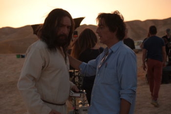Yvan Attal, right, and Gilles Lellouche during filming of 'The Jews' in Israel in 2014. (Courtesy of Wild Bunch Productions)
