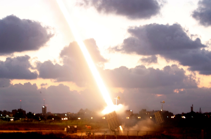 An Iron Dome Missile Defense battery firing near the Southern israeli town of Ashdod, July 16, 2014. (Miriam Alster/Flash90)