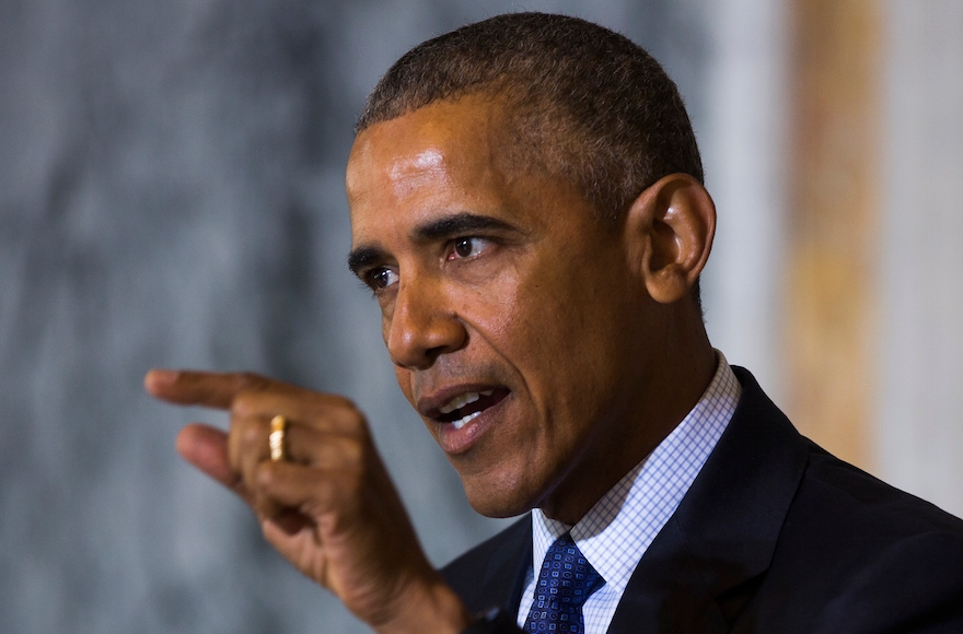 President Barack Obama speaking on the Orlando shooting at the Treasury Department after convening with his National Security Council in Washington, D.C., , June 14, 2016. (Jim Lo Scalzo-Pool/Getty Images)