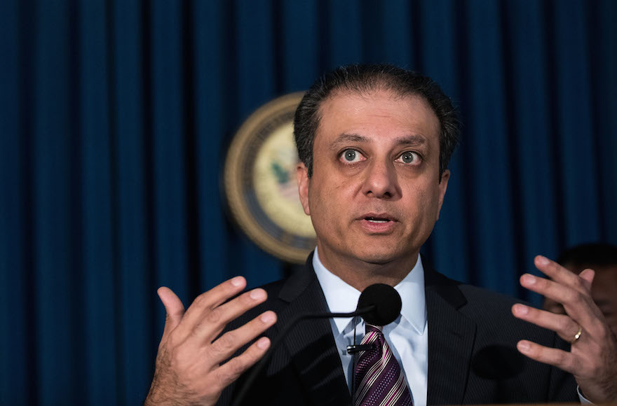 Preet Bharara, United States Attorney for the Southern District of New York, speaking during a press conference announcing corruption charges against members the New York City Police Department, at the U.S. Attorney's Office, Southern District of New York in New York City, June 20, 2016. (Drew Angerer/Getty Images)