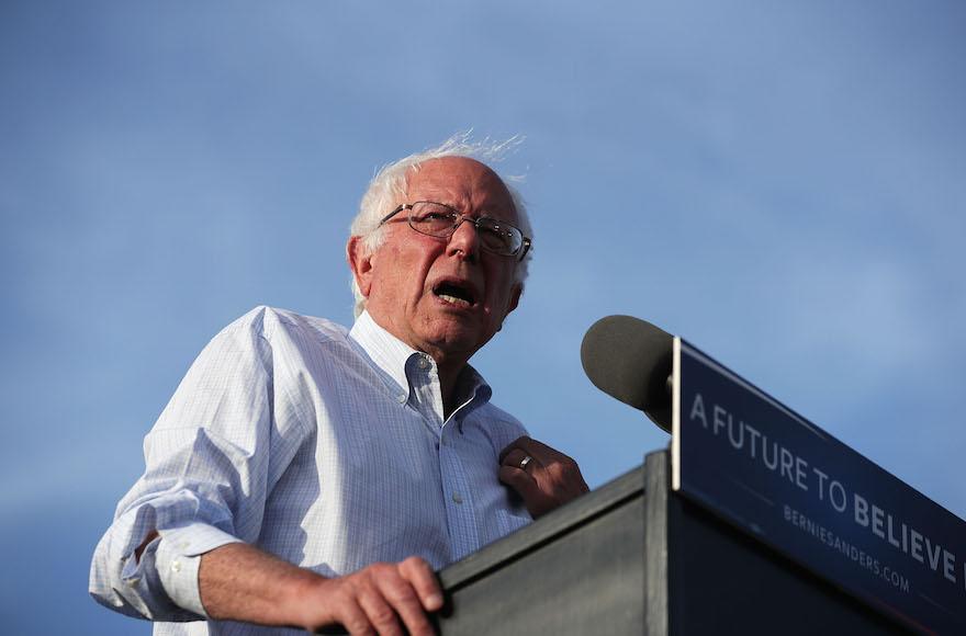 Sen. Bernie Sanders, I-Vt., speaking during a rally near the Robert F. Kennedy Memorial Stadium in Washington, D.C., June 9, 2016. (Alex Wong/Getty Images)