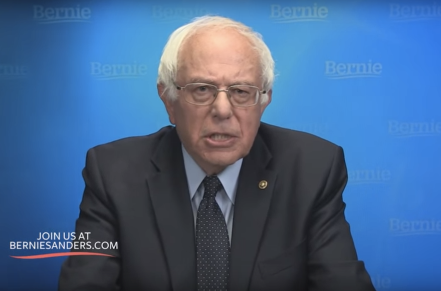 Sen. Bernie Sanders, I-Vt., addressing supporters via internet live stream. (Screenshot from YouTube)