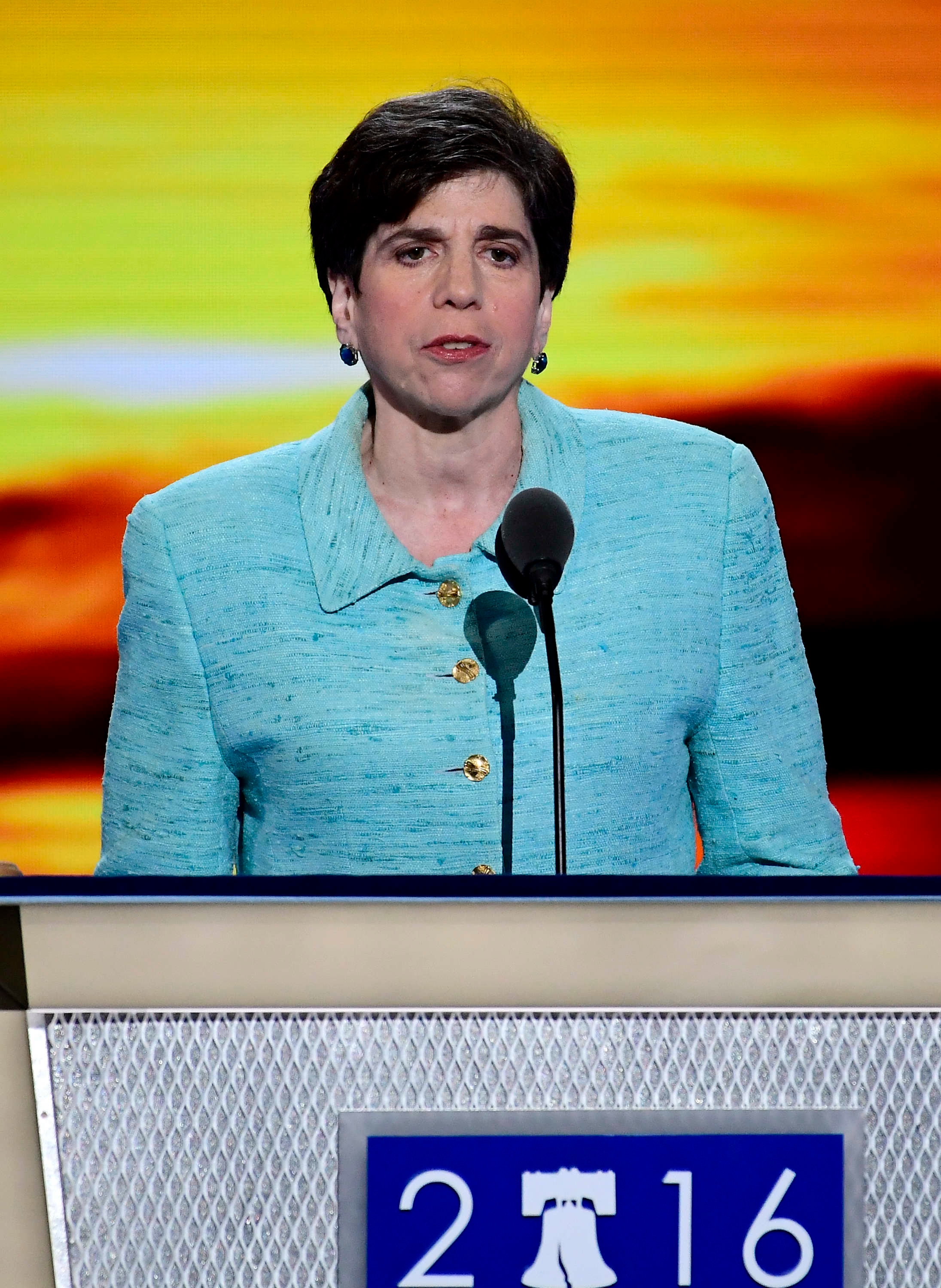 Rabbi Julie Schonfeld, the executive vice president of the Conservative movement's Rabbincal Assembly, delivers the closing benediction Monday July 25 2016, the first day of the Democratic National Convention in Philadelphia. (Ron Sachs)