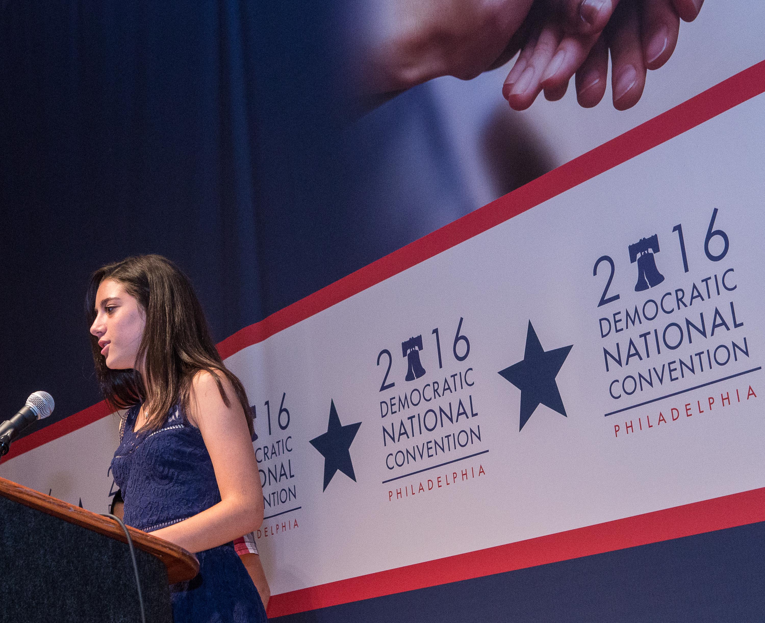 Zoey Bailkin, 14, reads a passage from Isaiah at an interfaith gathering on Sunday July 23 2016, the eve of the Democratic National Convention. (Mikki K. Harris)