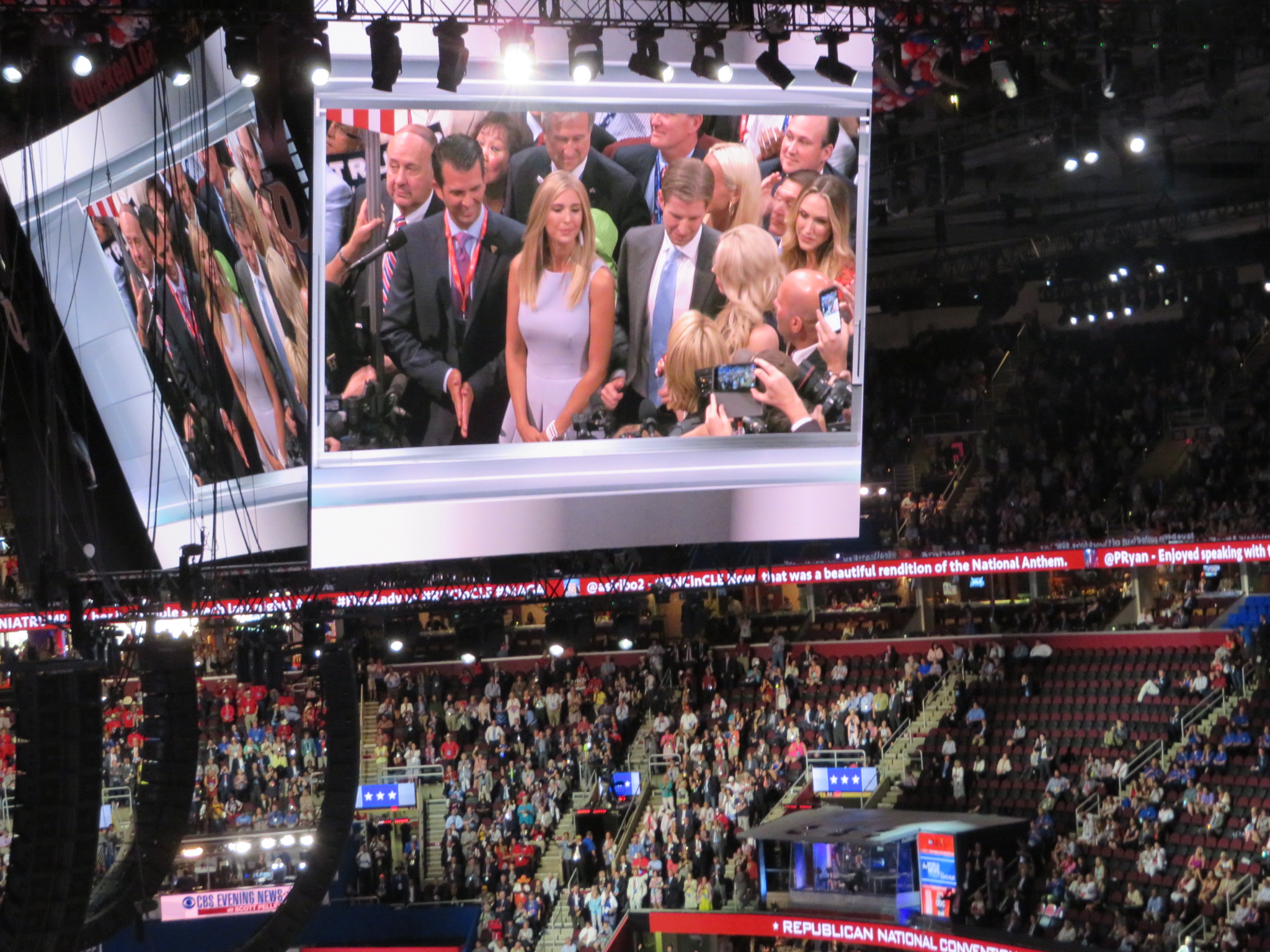 Donald Trump's children celebrate at the Republican National Convention in Cleveland on July 19 2016 as their father is formally nominated. (Ron Kampeas)