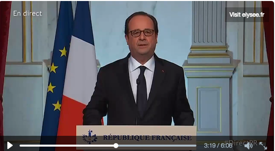 French President François Hollande addresses the nation on July 15 2016 after a terrorist attack. (Screenshot.)