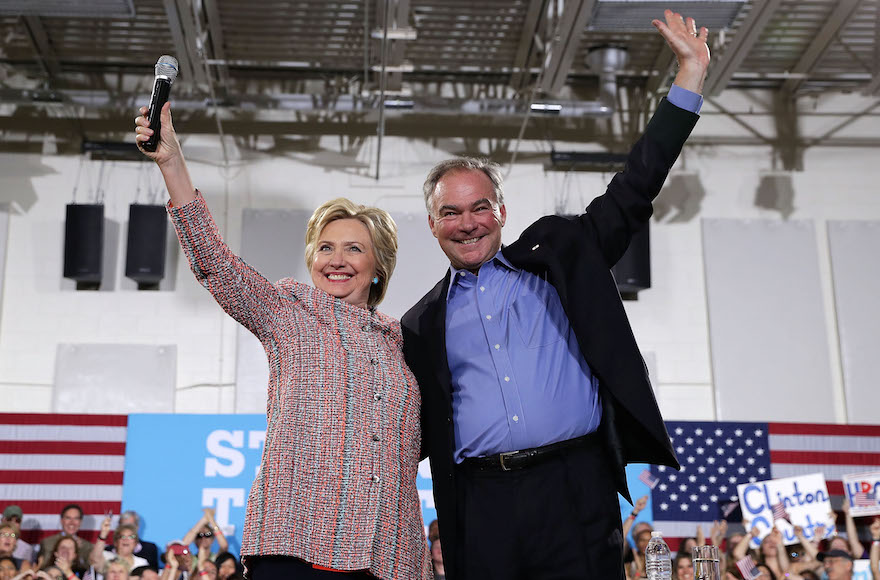 Hillary Clinton and U.S. Sen. Tim Kaine (D-VA) at a Clinton campaign event at Ernst Community Cultural Center at Northern Virginia Community College in Annandale, Virginia, July 14, 2016. (Alex Wong/Getty Images)