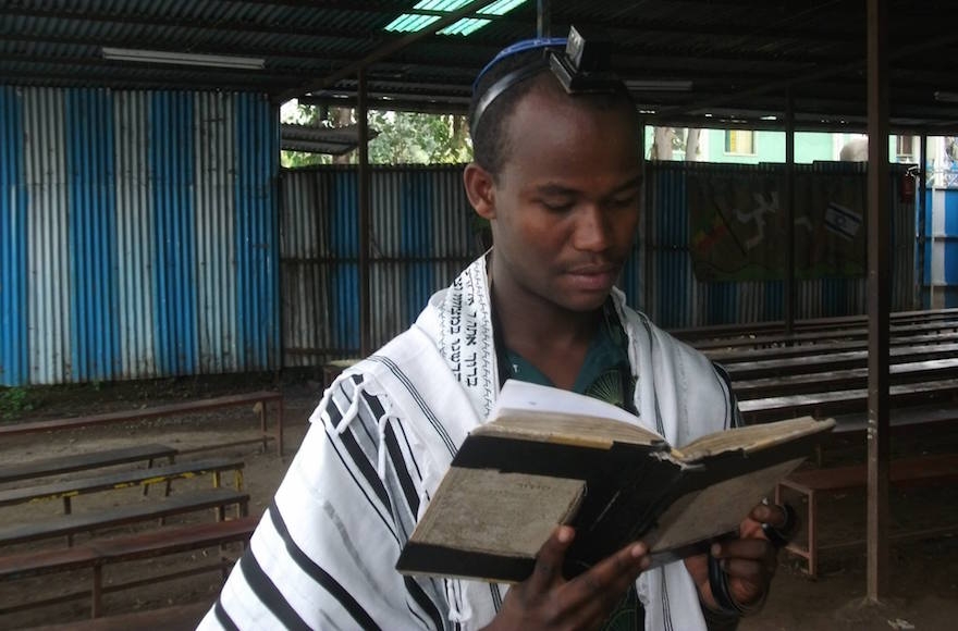 Demoz Deboch praying in the synagogue at the Jewish compound in Gondar, Ethiopia in 2013. (Facebook)