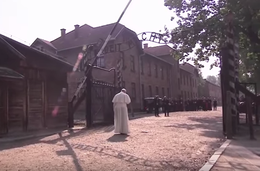 Pope Francis visiting Auschwitz. (Screenshot from YouTube)
