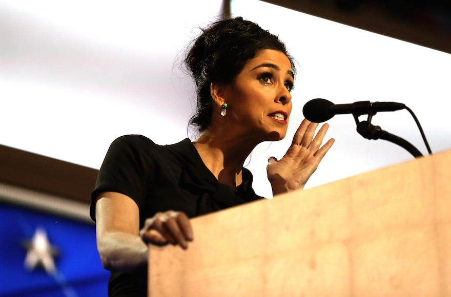 Sarah Silverman speaking during the first day of the Democratic National Convention at the Wells Fargo Center in Philadelphia, July 25, 2016. (Joe Raedle/Getty Images)