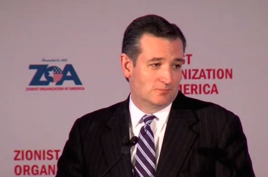 Ted Cruz speaking at the Zionist Organization of America's 2014gala in New York City. (Screenshot from YouTube)