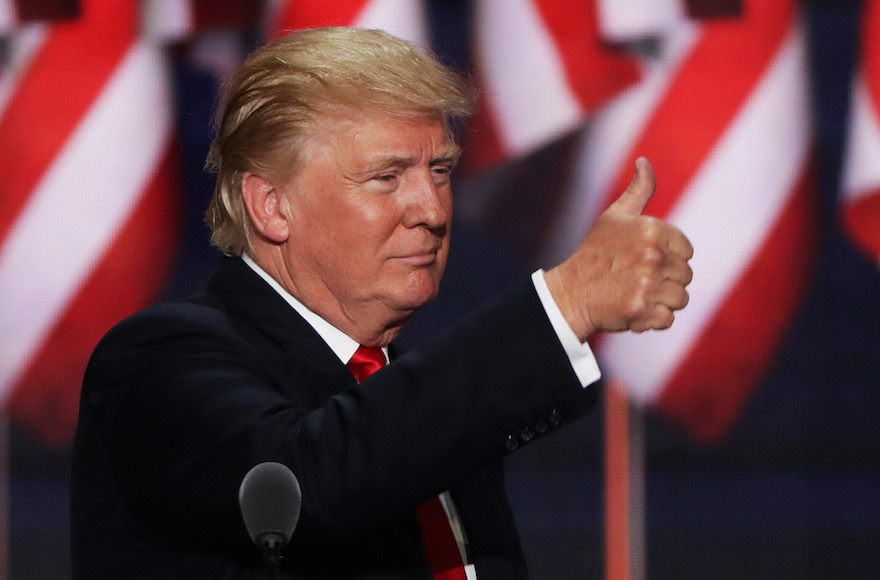 Donald Trump speaking during the evening session on the fourth day of the Republican National Convention, July 21, 2016. (Alex Wong/Getty Images)