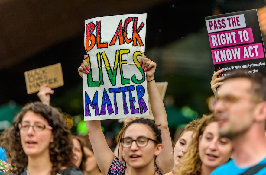 The Jewish community in New York holding a rally for the Black Lives Matter movement outside the Barclays Center in Brooklyn, July 28, 2016. (Erik McGregor/Pacific Press/LightRocket via Getty Images)