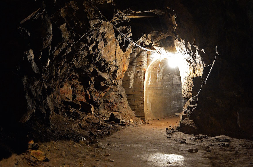 A lamp illuminating Nazi tunnels under the Ksiaz castle in the area where the Nazi 