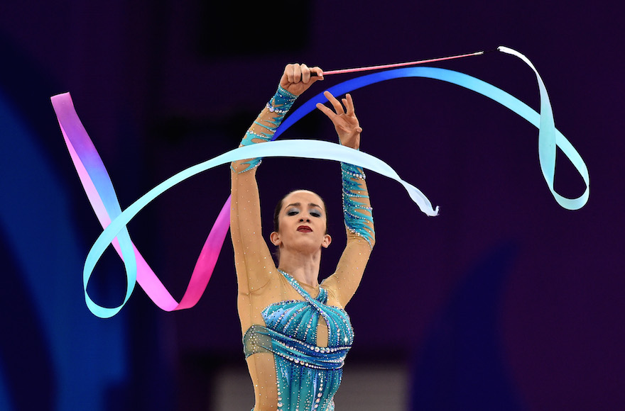 Israeli gymast Neta Rivkin, competing here in the women's rhythmic gymnastics all-around individual final at the Baku 2015 European Games in Baku, Azerbaijan, June 19, 2015, is one of Israel's (Photo by David Ramos/Getty Images for BEGOC)