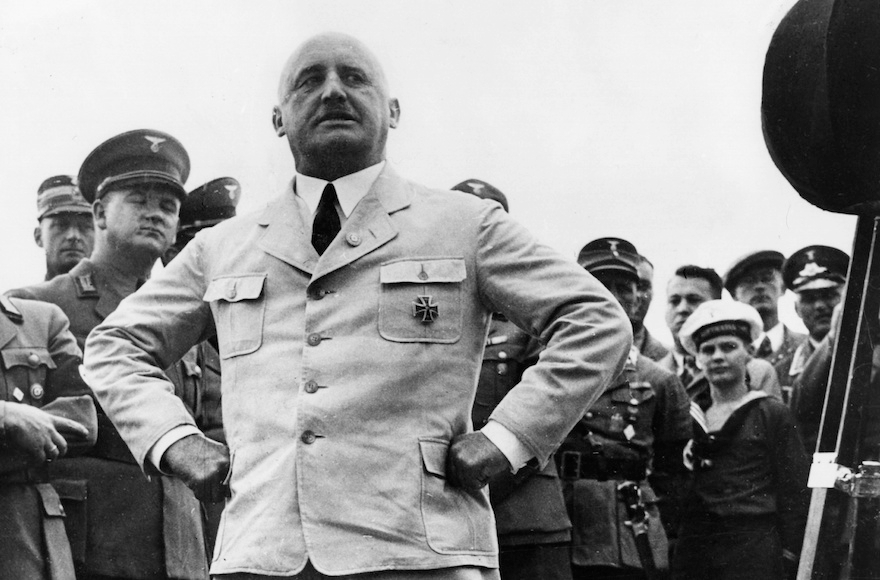 Julius Streicher striking a pose in Berlin, Aug. 15, 1935. (Getty Images)