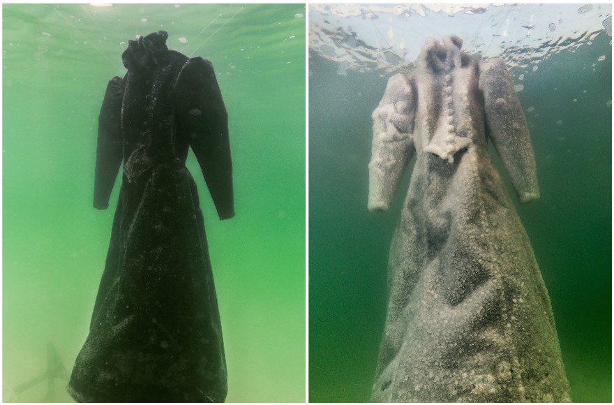 Israeli artist Sigalit Landau left a black dress in the Dead Sea, allowing it to crystallize. (Courtesy of Marlborough Contemporary)