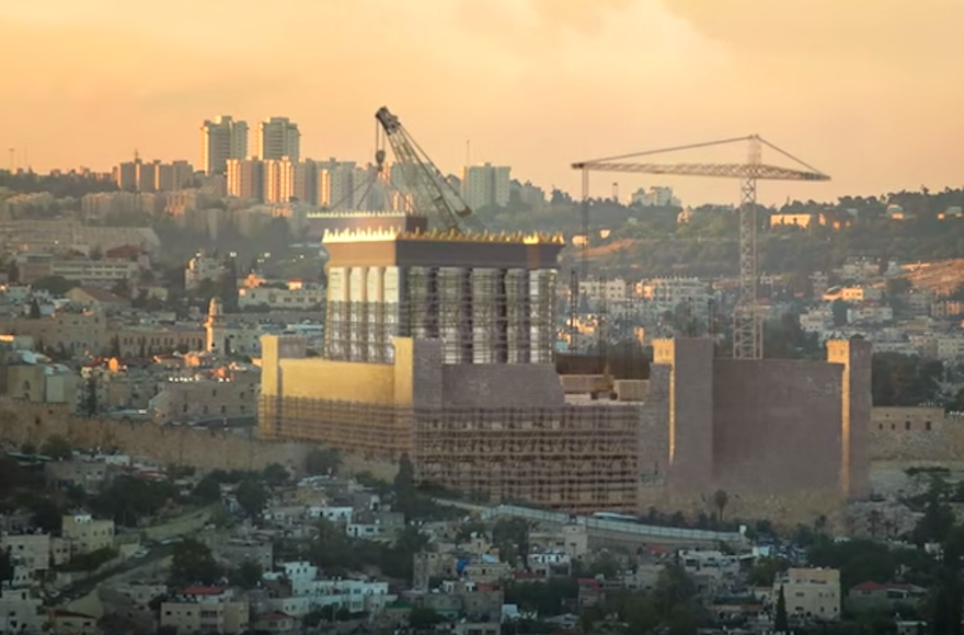 A video supporting the Temple Institute's Indiegogo fundraising appeal features a simulation of a rebuilt Holy Temple on the site of the current Temple Mount in Jerusalem.