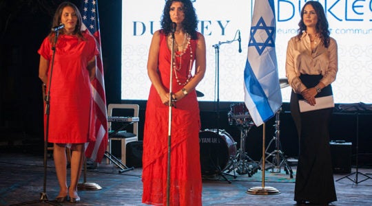 Shirley Siegel, center, at the opening of an exhibition of Israeli art in the city of Kotor in Montenegro on Sept. 15, 2016. (Photo: Dukley European Arts Community)