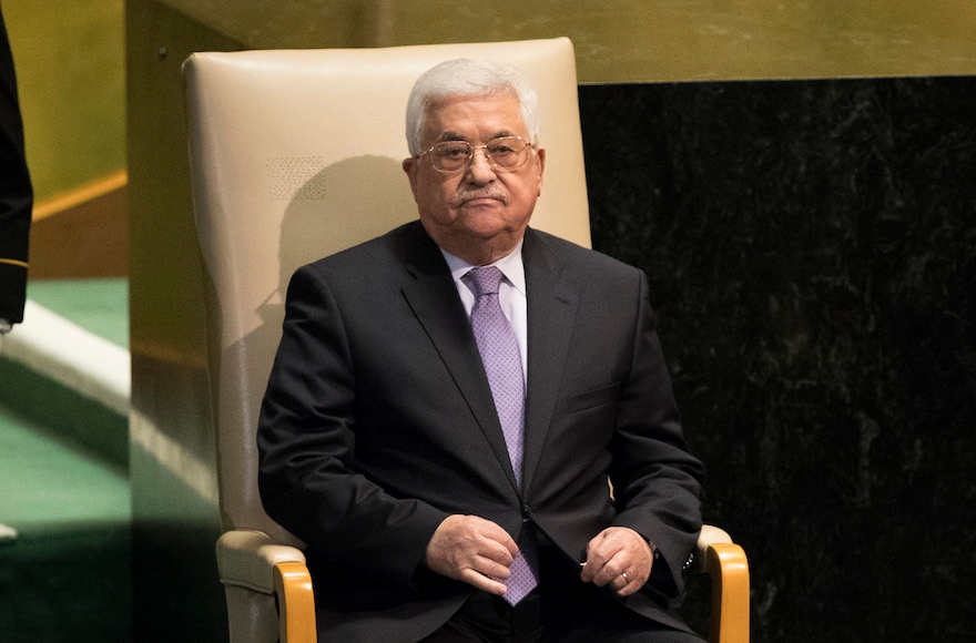 Mahmoud Abbas waiting to address the United Nations General Assembly at UN headquarters in New York, Sept. 22, 2016. (Drew Angerer/Getty Images)