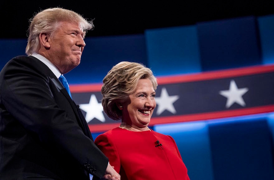 Donald Trump and Hillary Clinton shaking hands after the first presidential debate at Hofstra University in Hempstead, New York, Sept. 26, 2016. (Melina Mara/The Washington Post via Getty Images)
