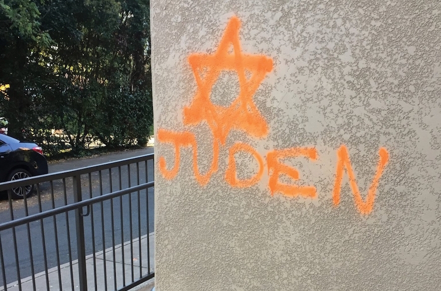 Anti-Semitic graffiti left on a building near the University of Virginia Campus in Charlottesville, Va. (Courtesy Michaela Brown/University of Virginia)