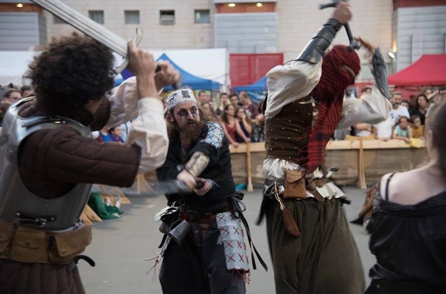 Live action role playing fighters clashing at the Icon Festival in Tel Aviv, Oct. 20, 2016. (Courtesy of Icon Festival)