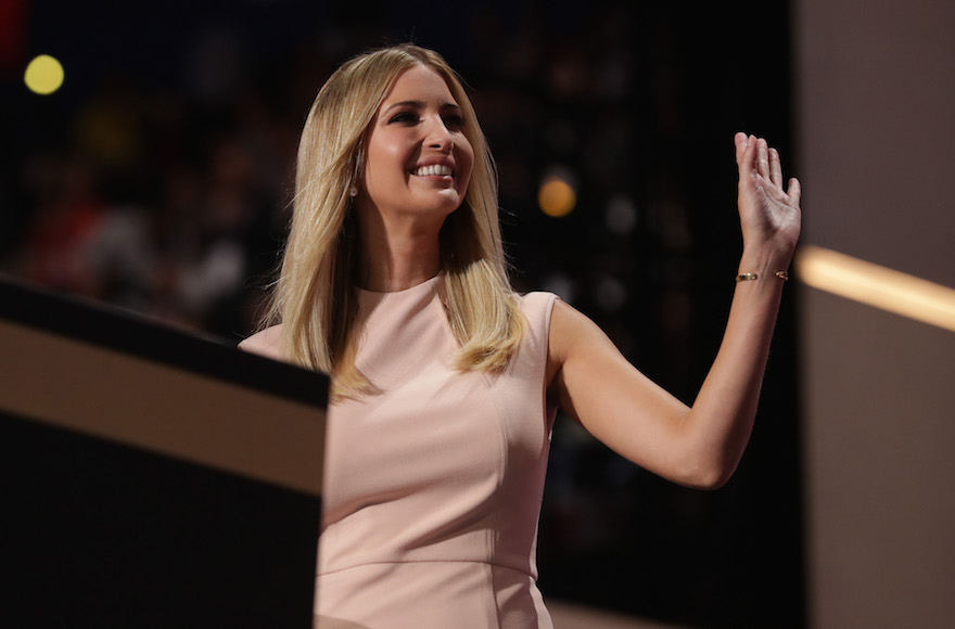Ivanka Trump waving to the crowd as she walks on stage to deliver a speech at the Republican National Convention at the Quicken Loans Arena in Cleveland, July 21, 2016. (Chip Somodevilla/Getty Images)