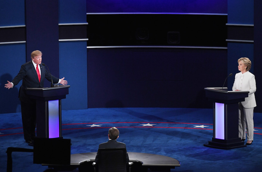 Donald Trump speaking as Hillary Clinton looks on during the third U.S. presidential debate in Las Vegas, Nevada, Oct. 19, 2016. (Ethan Miller/Getty Images)