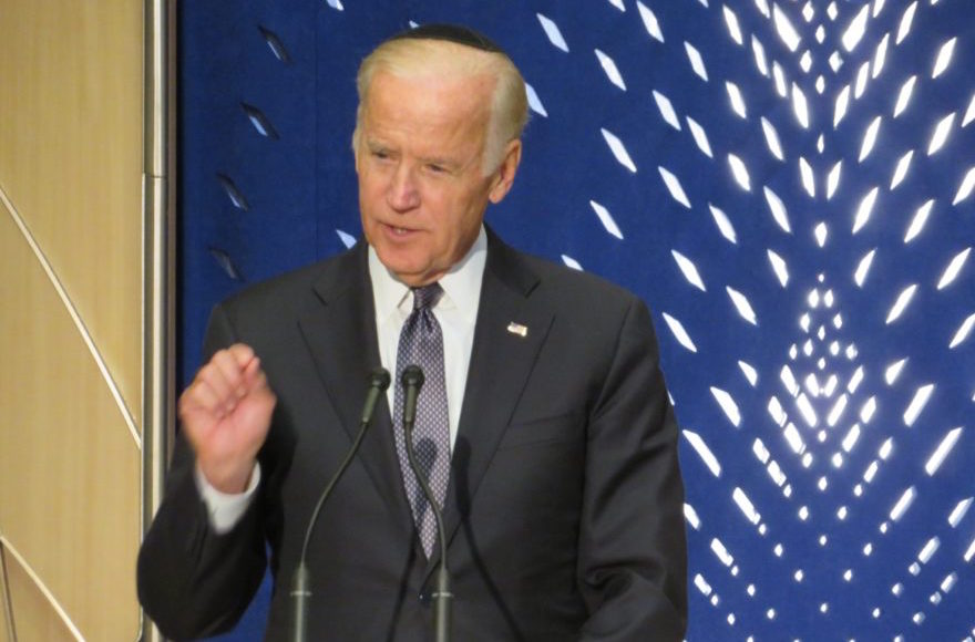Vice President Joe Biden addressing a memorial for Shimon Peres in Washington DC on Oct. 6 2016 (Ron Kampeas)