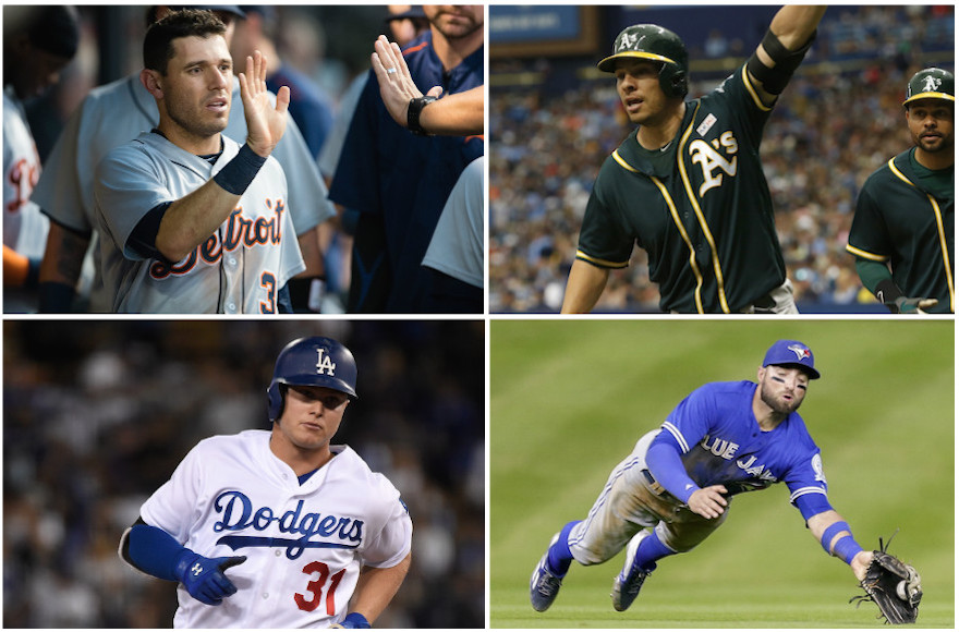 Clockwise from top left: Ian Kinsler, Danny Valencia, Kevin Pillar, Joc Pederson. (Getty Images)