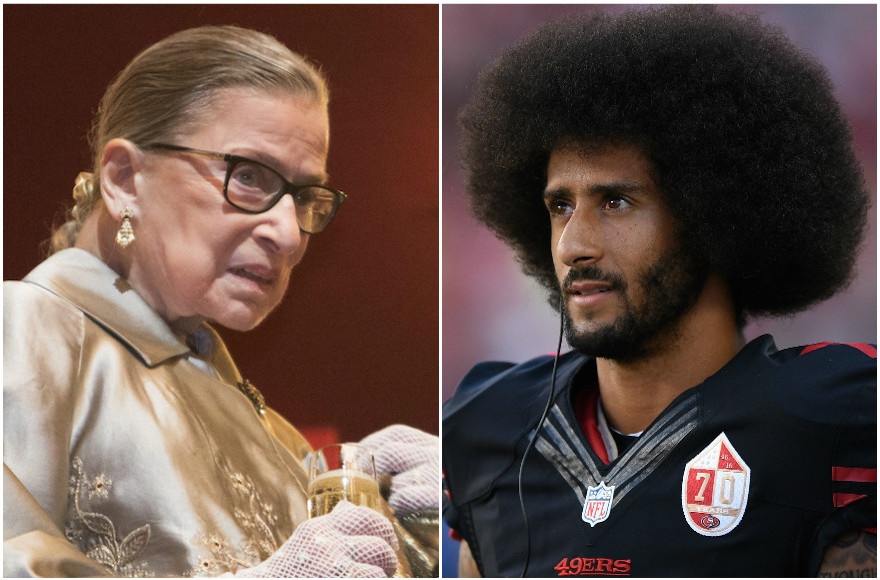 Supreme Court Justice Ruth Bader Ginsburg, left, (Chris Kleponis/AFP/Getty Images) and Colin Kaepernick (Thearon W. Henderson/Getty Images)