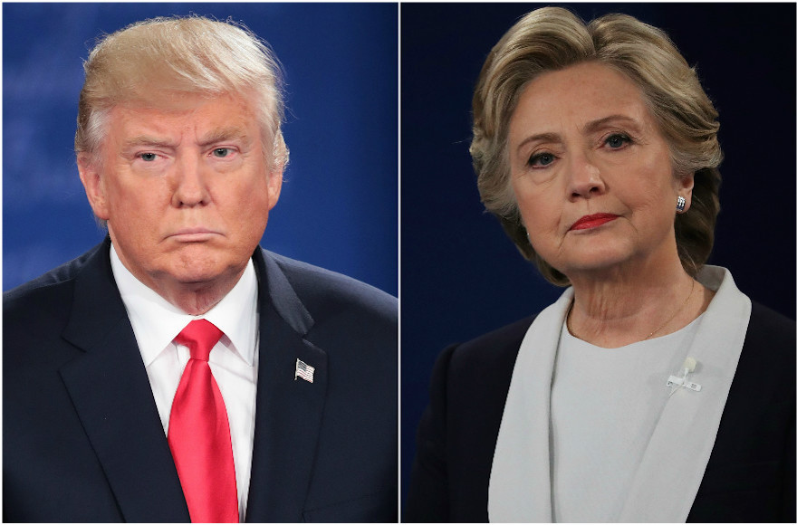 Donald Trump and Hillary Clinton at the second presidential debate at Washington University in St. Louis, Mo., Oct. 9, 2016 (Trump photo: Scott Olson/Getty Images; Clinton photo: Chip Somodevilla/ Getty Images)