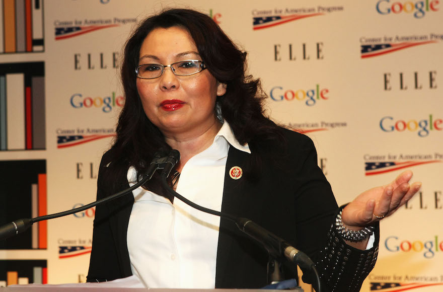 Rep. Tammy Duckworth, attends a celebration for leading women in Washington hosted by GOOGLE, ELLE, and The Center for American Progress in Washington, D.C., Jan. 20, 2013. (Bennett Raglin/Getty Images for ELLE)