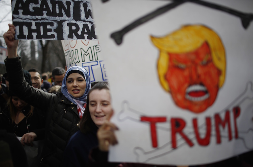 People taking part in a protest against Donald Trump in New York City, March 19, 2016. (Eduardo Munoz Alvarez/Getty Images)