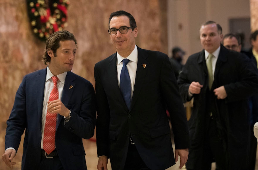 Eli Miller, Chief Operating Officer of the Trump campaign, left, with Steve Mnuchin, national finance chairman for the Trump campaign, arriving at Trump Tower, in New York City, Nov. 29, 2016. (Drew Angerer/Getty Images)